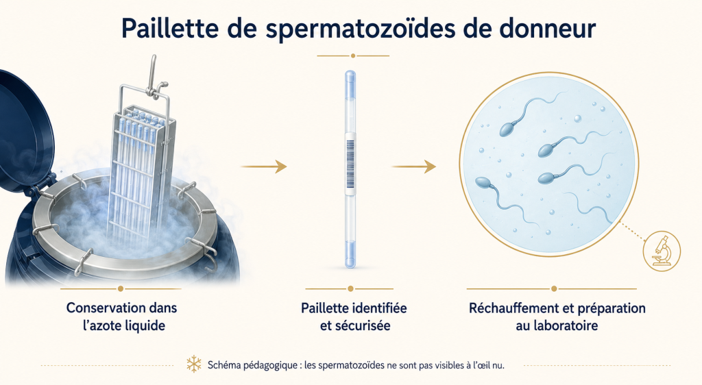 Schéma d’une paillette de spermatozoïdes de donneur conservée dans l’azote liquide