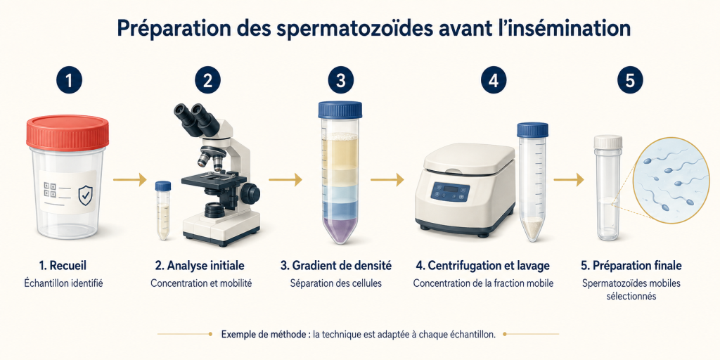 Schéma de la préparation des spermatozoïdes avant une insémination intra-utérine